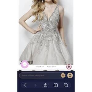 NEW JOVANI fit and flare embroidered dress in silver